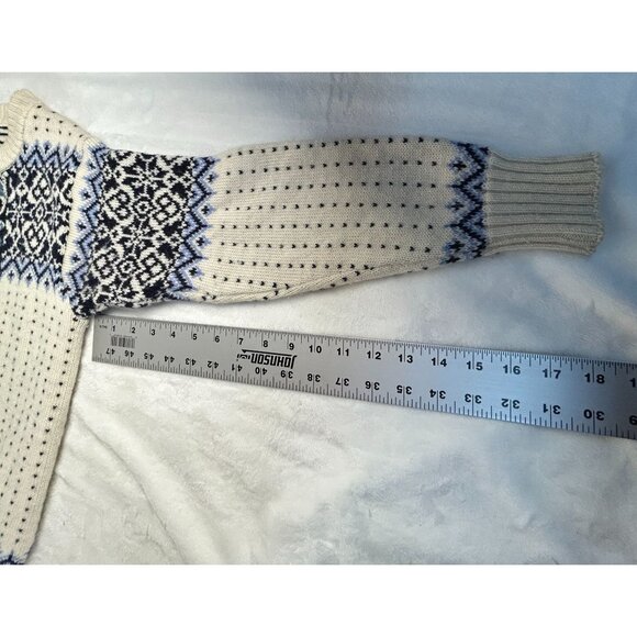 Vintage Norsewear Womens Cardigan Sweater 34 Wool Blue/Ivory Metal Nordic Clasp - Picture 8 of 9